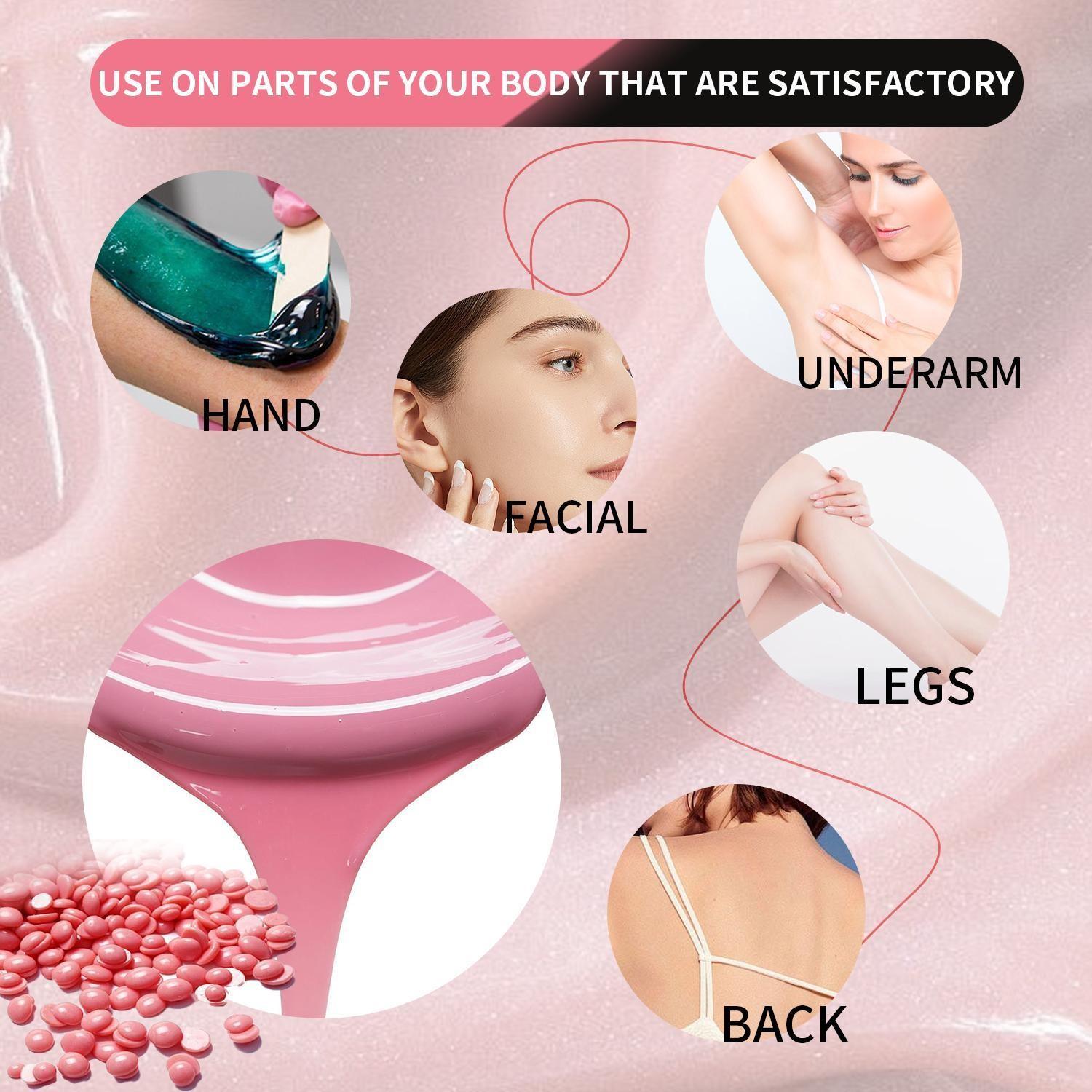 Viilife Wax Heater Depilatory Kit, Portable Wax Heater, Includes 4 Packs of Wax Beans and Sticks, Full Body Hair Removal Set for Beginners