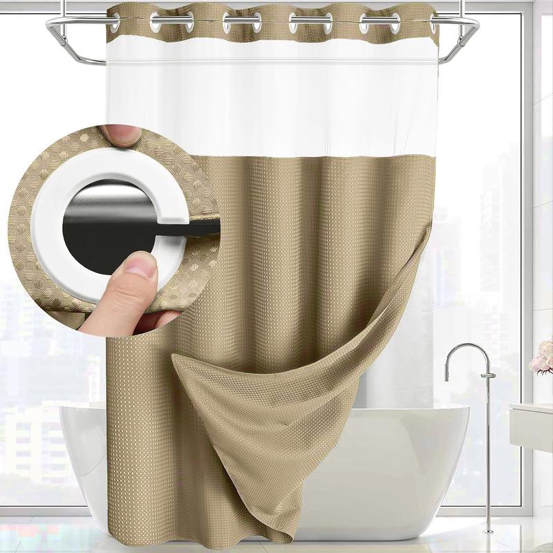 1pc No Hook Shower Curtain with Snap in Liner Set, Hotel Luxury Shower Curtains for Bathroom with See Through Top Window, Waterproof, Machine Washable 71W x 74H Shower Curtain Sets