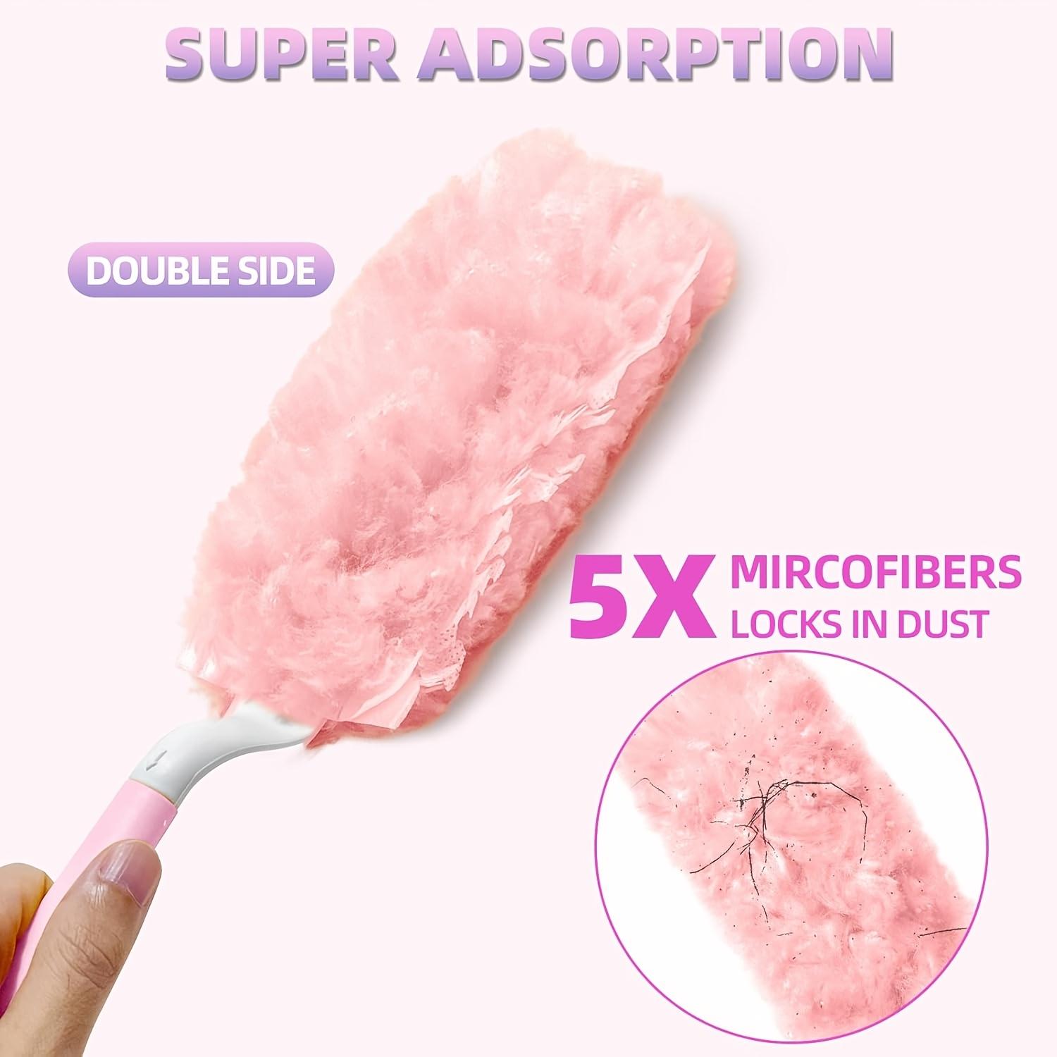 Disposable Pink Static Dust Duster, Dust Cleaning Feather Duster for Home and Car Use, Household Cleaning Replacement Dust Brush Heads, Refill Duster Heads (with Handle), Duster Refills - Cleaning Supplies