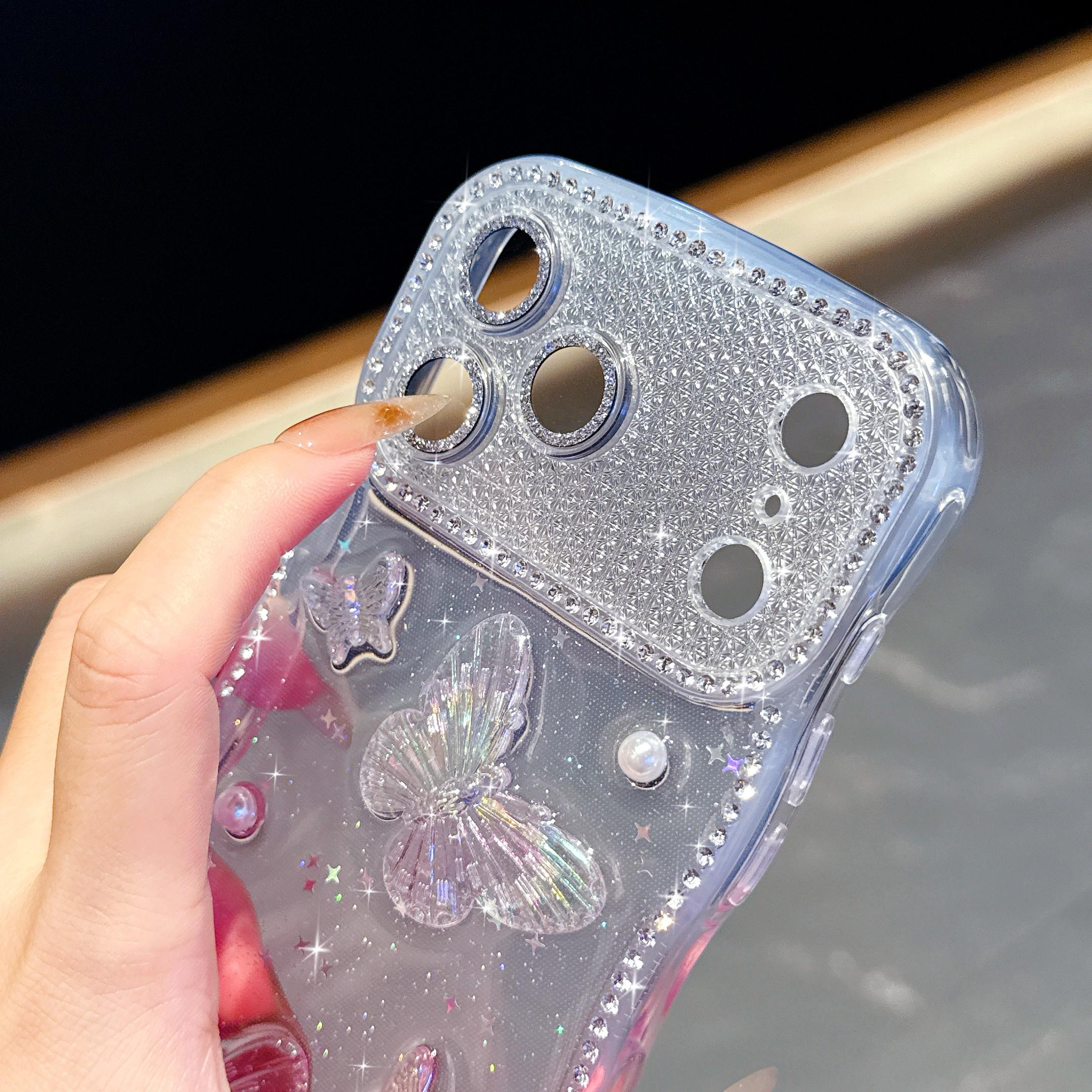 Women's Star Diamond Wave Resin Butterfly Apple Case, Protective Phone Cover for iPhone 17/16/15/14 Series, Stylish and Durable Design