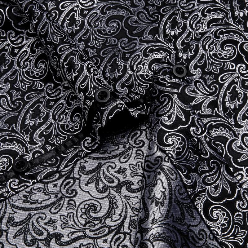 AILISUS Men's Floral Button Down Shirt Jacquard Black Gray Regular Fit Long Sleeve Shirts Wrinkle Free Classic Men Clothes Summer Daily Casual Menswear