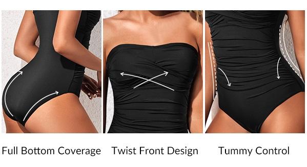 Yonique Womens Strapless One Piece Swimsuit Tummy Control Bandeau Bathing Suits Slimming Twist Front Swimwear for Beach Swimming Holiday Vacation