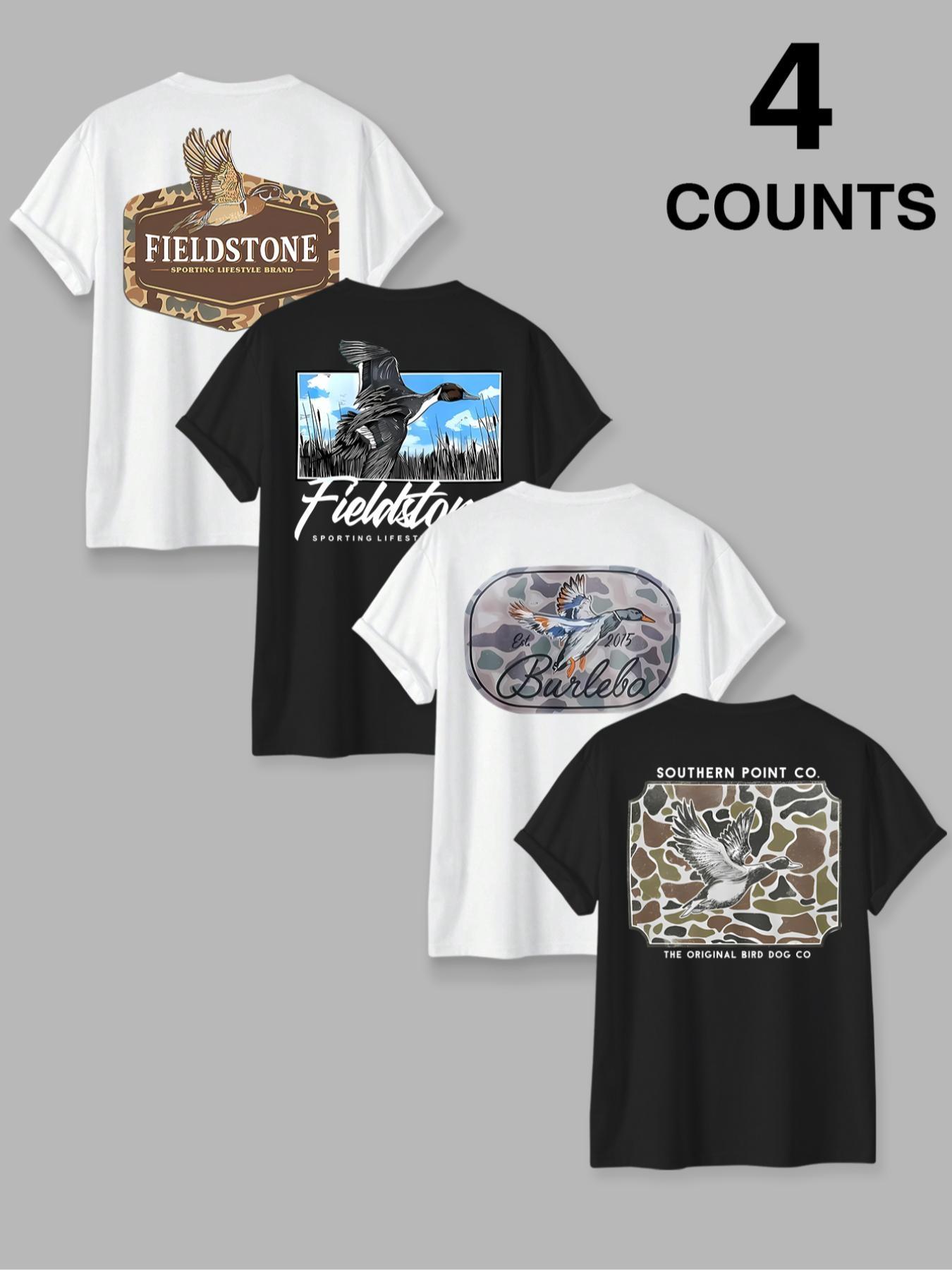 Men's 4 Pack Duck Hunting Graphic T-Shirts, Outdoor Sporting Lifestyle Tees, Casual Fitted Short Sleeve Shirts for Hunting & Daily Wear