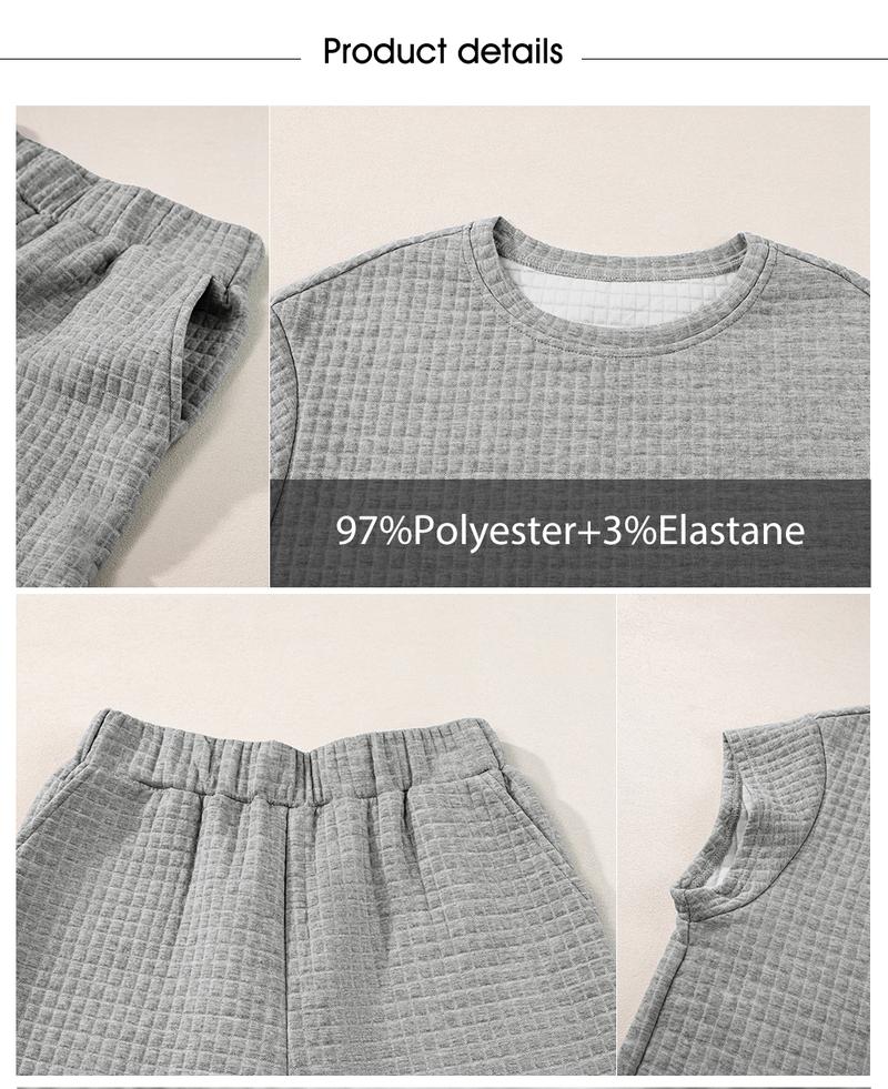 Shewin 2026 Spring/Summer Two Piece Set Outfits Casual Sweatsuits Pullover Tops & Wide Leg Sweatpants Lounge Sets for Women Daily Wear Going Outfits Clothes Shortsleeve Round Neck Batwing Crewneck Women'swear