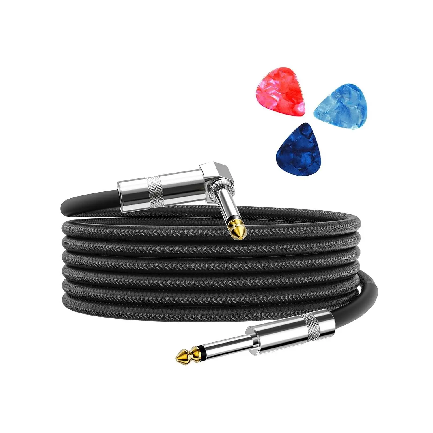 6.6ft Long Oxygen-Copper Pro Audio Instrument Cable for Musicians, Right Angle to Straight Black Cord for Bass, Electric Guitars, Keyboard, Mandolin & AMP