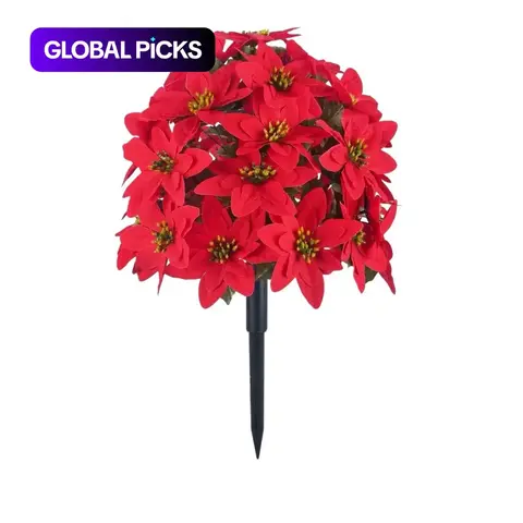 1 Pack Artificial Poinsettia Flowers with Ground Spike, UV Realistic Faux Poinsettias for Outdoor Christmas Decor, Home Patio Topiary #GLOBAL PICKS