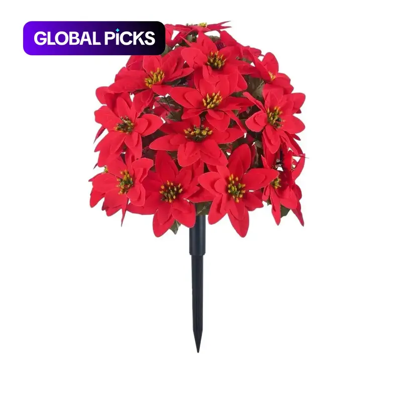 1 Pack Artificial Poinsettia Flowers with Ground Spike, UV Realistic Faux Poinsettias for Outdoor Christmas Decor, Home Patio Topiary #GLOBAL PICKS