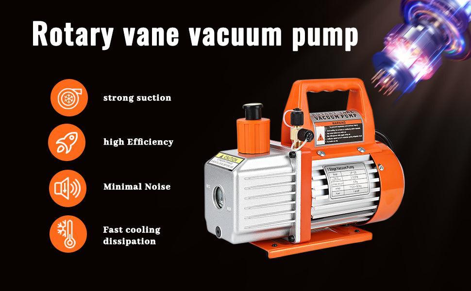 GARVEEVersatile GARVEE Rotary Vane Vacuum Pumps: Choose from 3.5CFM to 5CFM, 1/4HP to 1/2HP, Ideal for HVAC, Refrigeration Maintenance, Resin Degassing, and Vacuum Packaging with Oil Bottle for R12, R22, R134a, R410a.