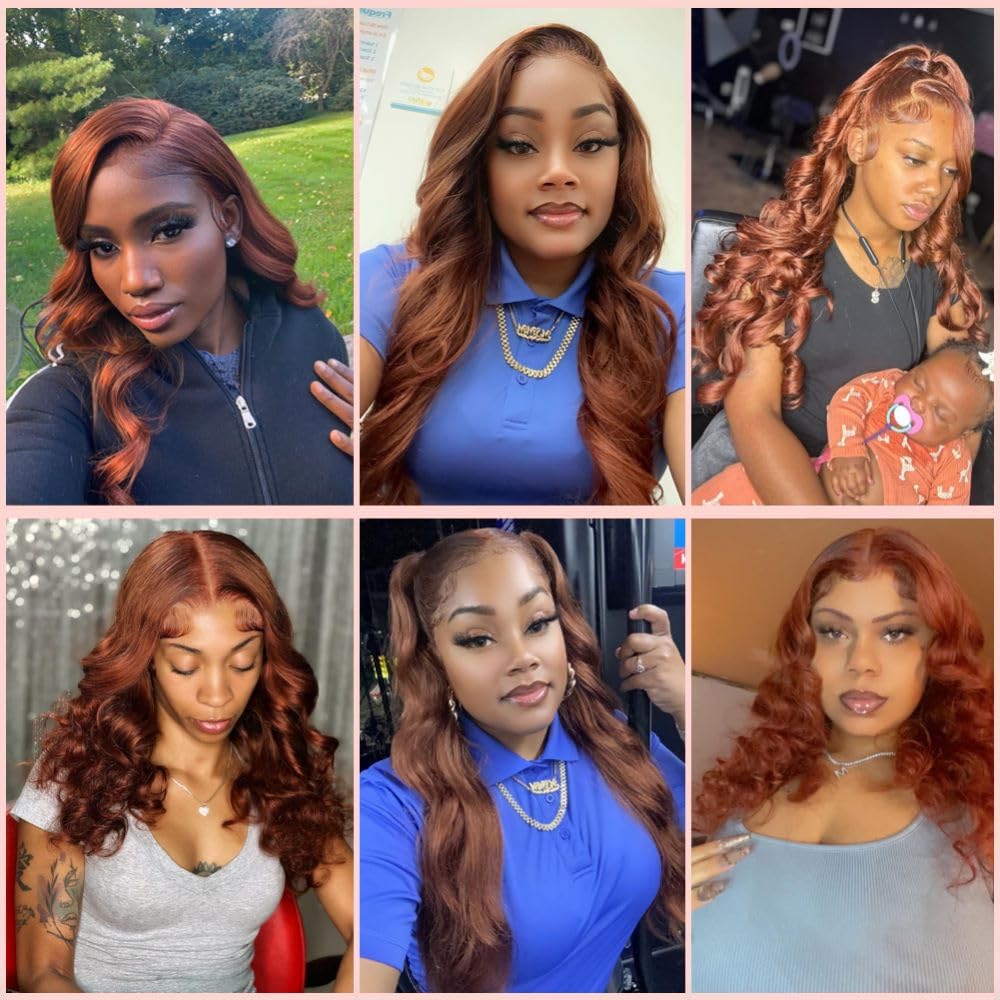 13x6 Lace Front Wigs Human Hair Pre Plucked 13x6 Reddish Brown HD Transparent Body Wave Lace Front Wigs Human Hair For Women Ginger #33 Colored Brazilian Virgin Hair Glueless Wigs