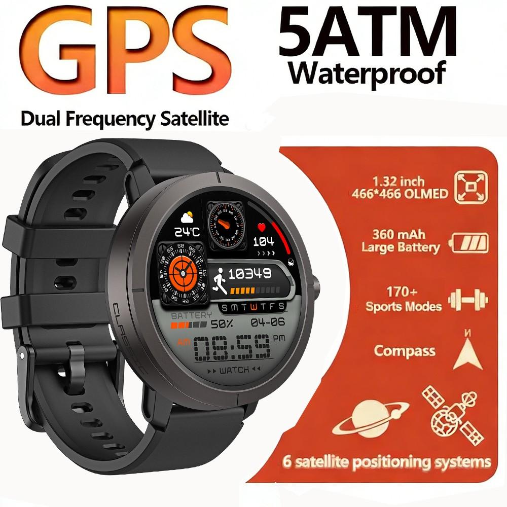 GPS Smart Watch 5atm Waterproof Amoled 1.32inch BT Call 100 Sport Modes 360mah Large Battery, Outdoor Wearable Tech for Men & Women