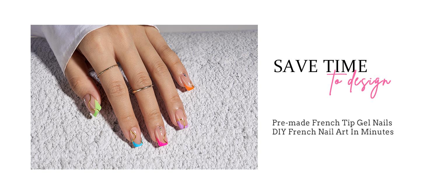 BTArtboxnails XCOATTIPS French Tips - 150pcs Brighter pastel Press On Nails Square or Almond or Coffin, Brighter pastel Short Fake Nails, Soak Off Soft Gel Acrylic Nail Extensions