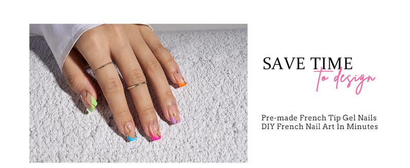 BTArtboxnails XCOATTIPS French Tips - 150pcs Brighter pastel Press On Nails Square or Almond or Coffin, Brighter pastel Short Fake Nails, Soak Off Soft Gel Acrylic Nail Extensions