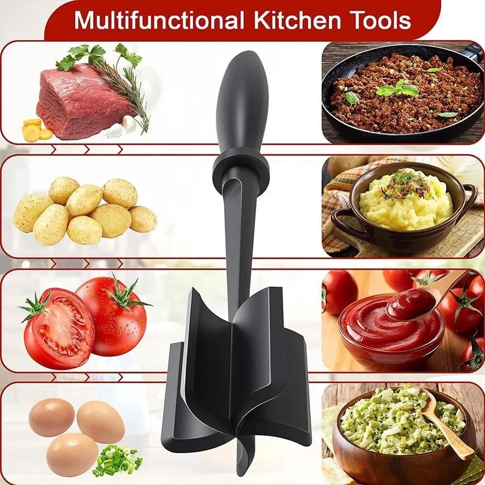 High Heat Burger Masher & Meat Tenderizer: Non-Stick Food-Grade Coating, Heat-Resistant Handle. Ideal for Ground Beef, Turkey, and Mashed Potatoes. Your Essential Kitchen Prep Tool for Efficient Cooking. Kitchen Gadget