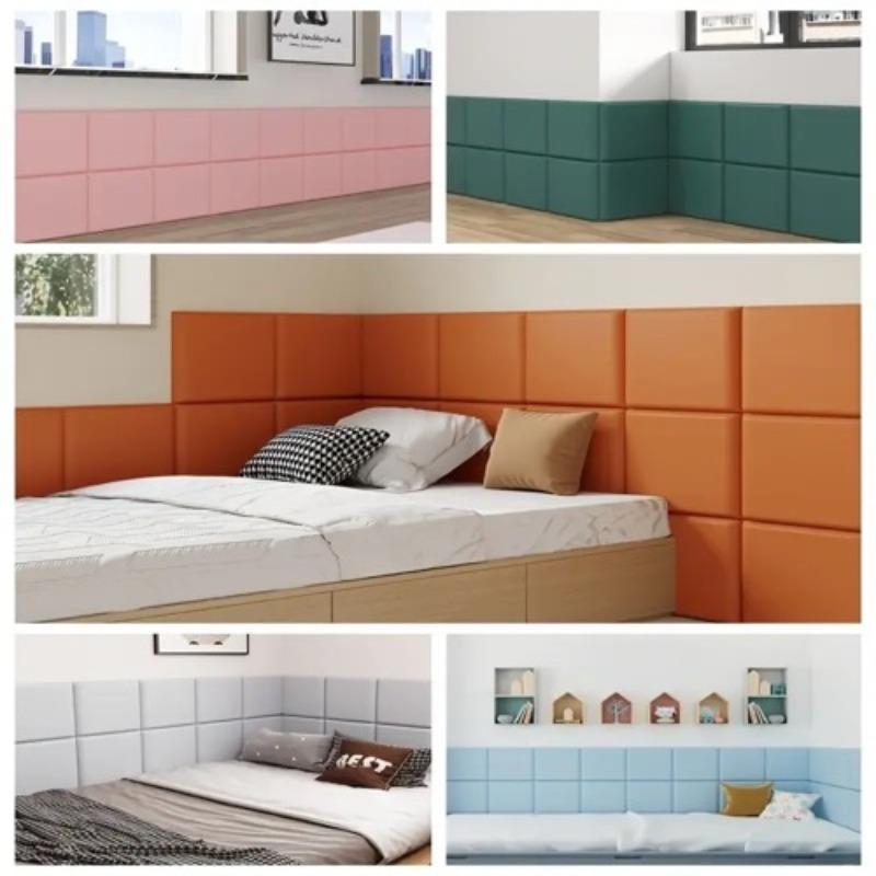 Self-adhesive 3D relief bumper soft wall panel, peel and stick, removable, soundproofing, safety protection, high-end leather wallpaper, for home decoration, bedroom, living room background, kitchen, 13.78inx13.78in