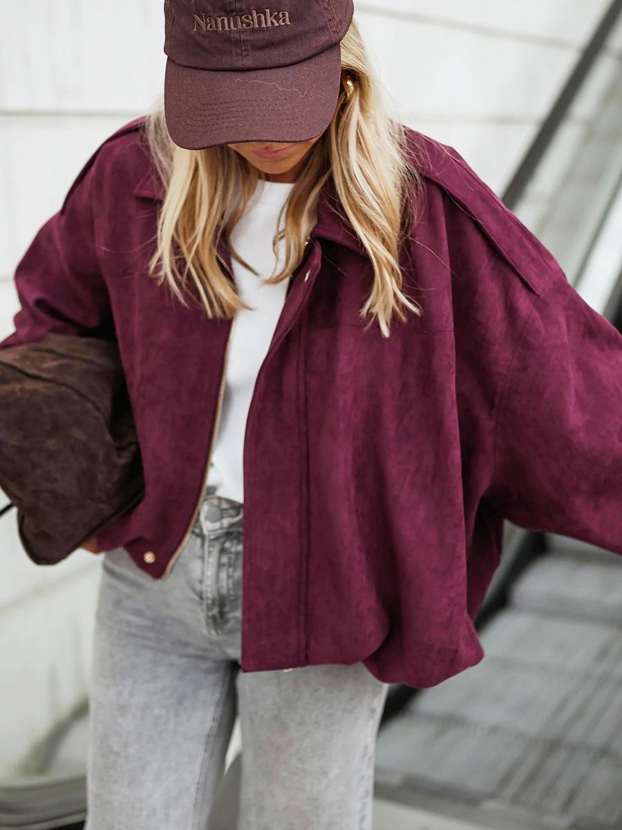Women Solid Fall Winter Long Sleeve Loose Jacket Ladies Daily Casual Outfit Vintage Coat