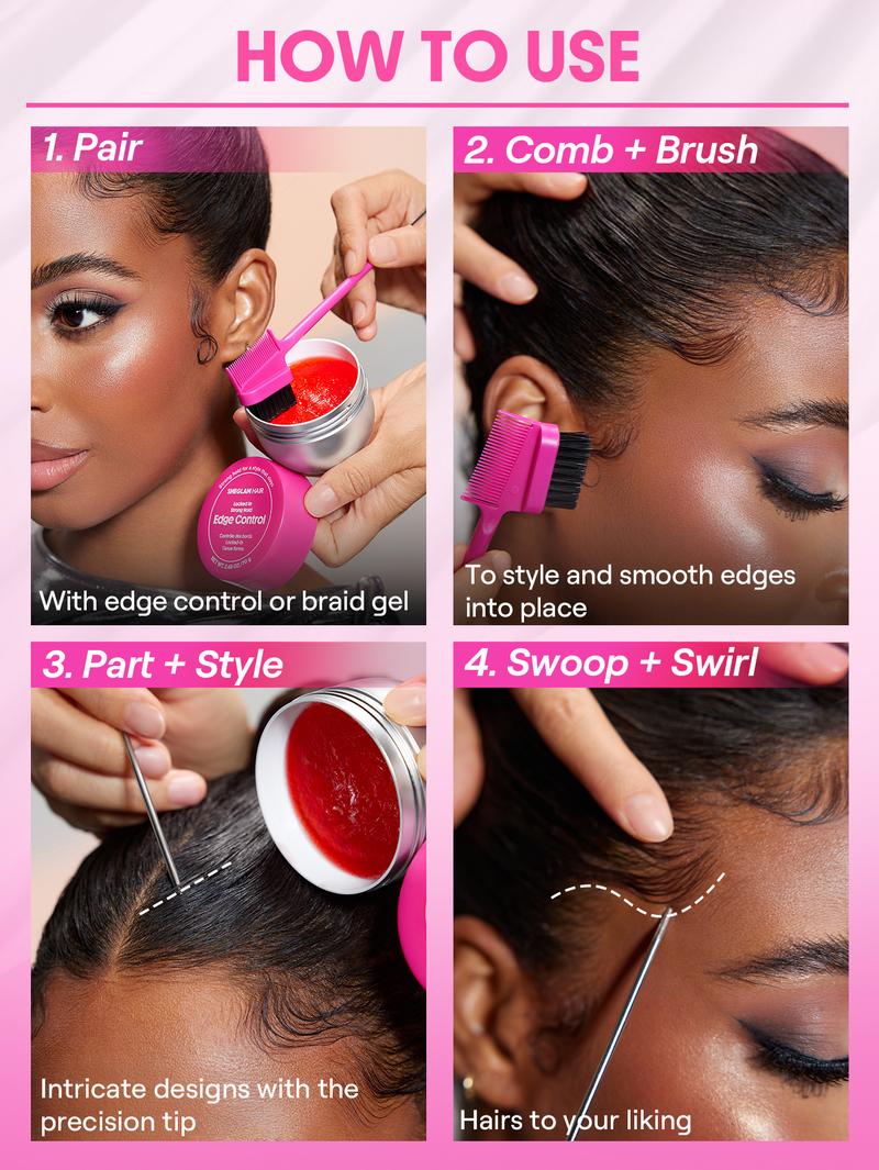 SHEGLAM HAIR Locked in Edge Bestie 3-In-1 Styling Tool,Hair Edge Brush With Tail Comb,Styling Brush,Smooth Baby Hairs,Part & Style,Multi-Use Styling Brush,Double Sided Control Hair Comb ,Lasting Hold For All-Day Wear