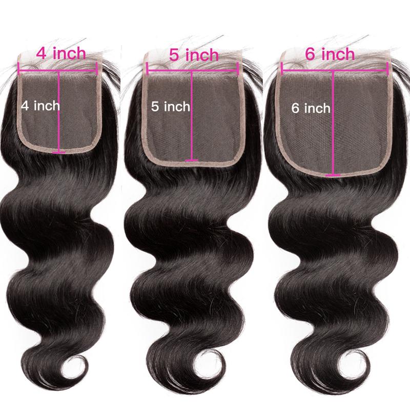 BELE HAIR 6x6 Lace Closure With Bundles For Quick Weave Hairstyle Body Wave Bundles With 5x5 Transaprent Lace Closure Brazilian Hair Bundles With Lace Closure Natural Black Color For Women  Unprocessed Weave Bundles Extension With Swiss Lace Closures