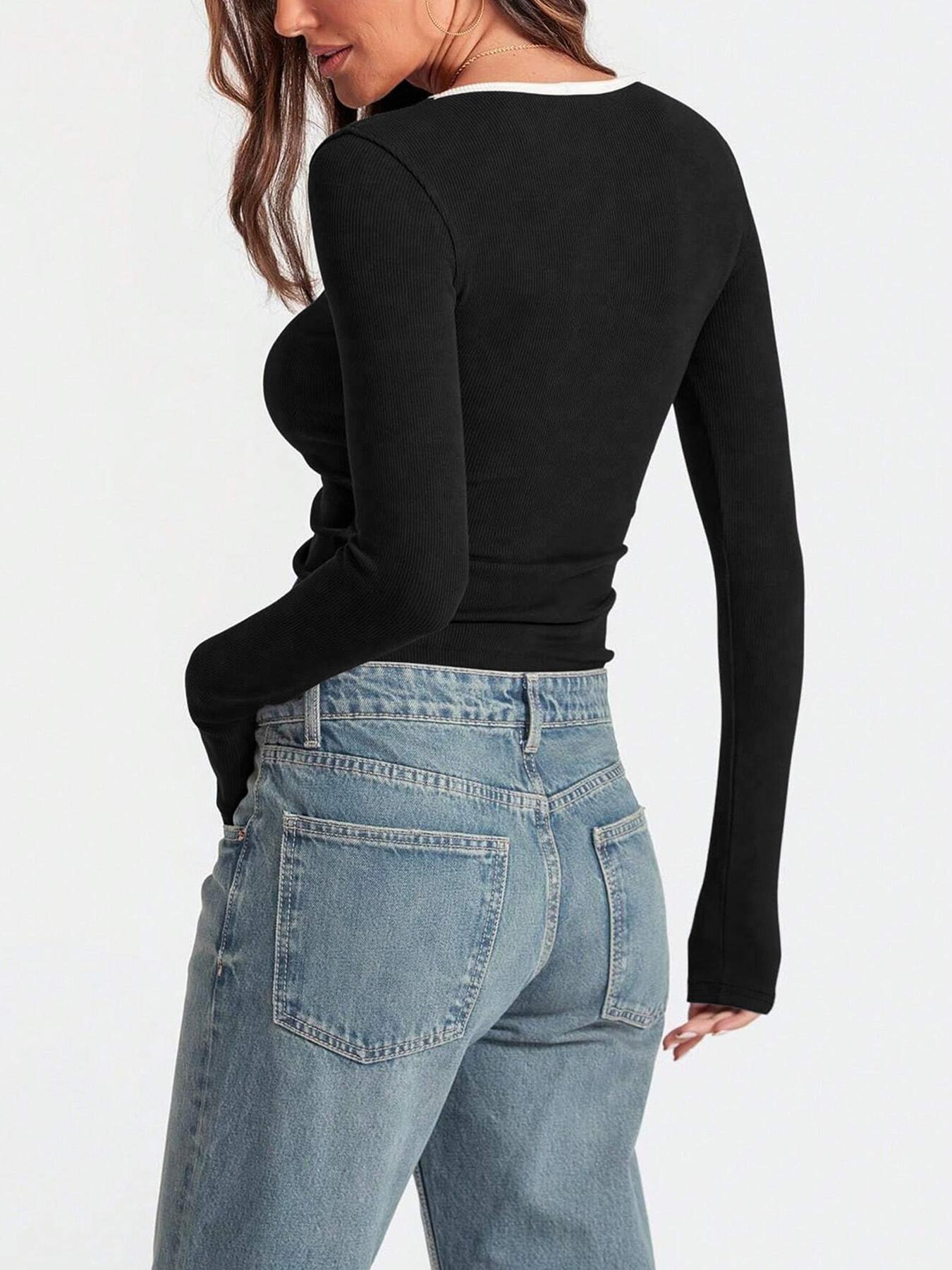 Women's Casual Round Neck Long Sleeve T-Shirt, Spring Summer Fashion Top, Comfortable Daily Wear, Ladies' Clothing for Everyday Use