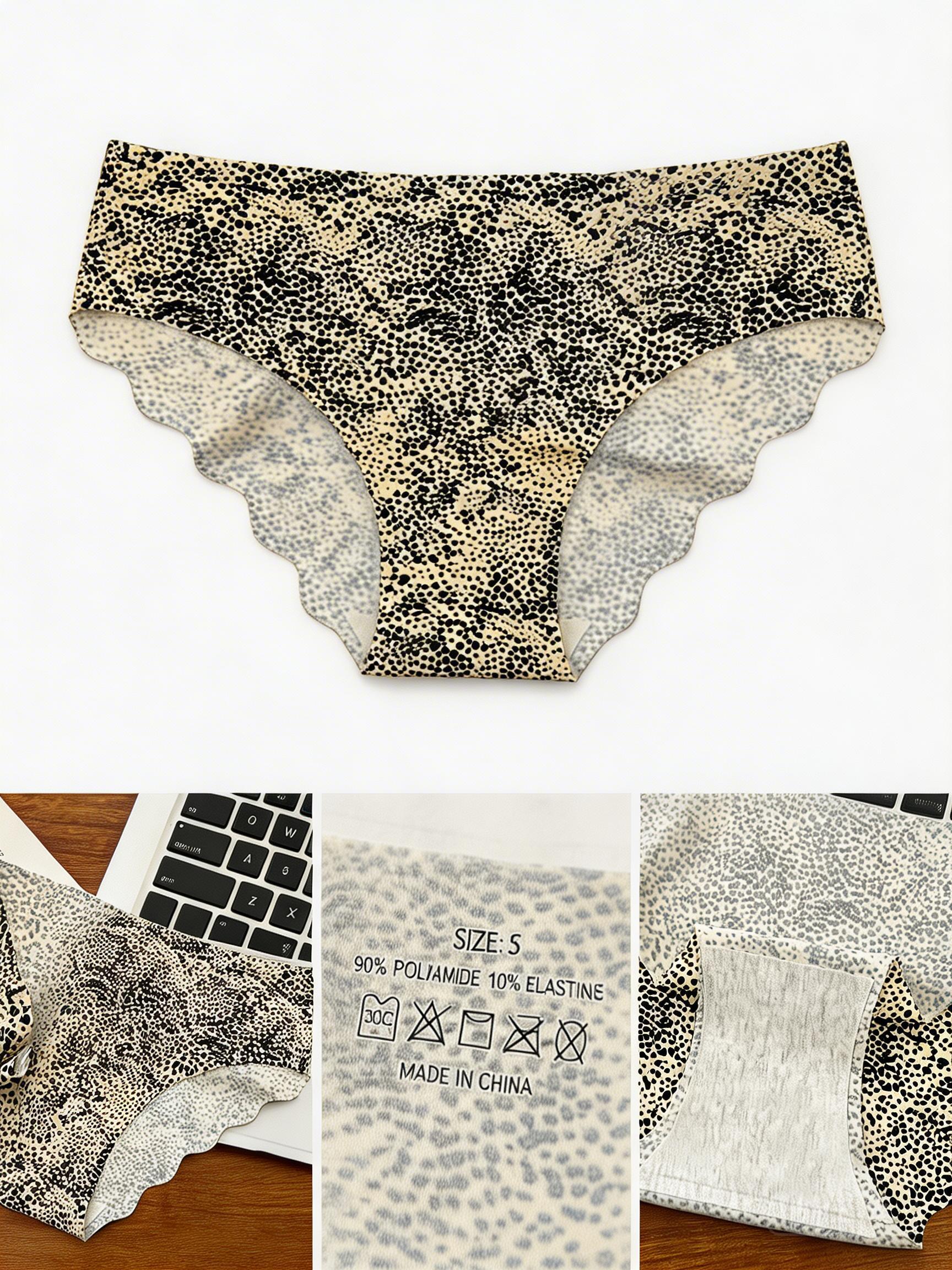 6 Pack Seamless Leopard Print Sexy Panties For Women Zebra Striped Ice Silk Shorts Solid Color Invisible Seamless Underwear