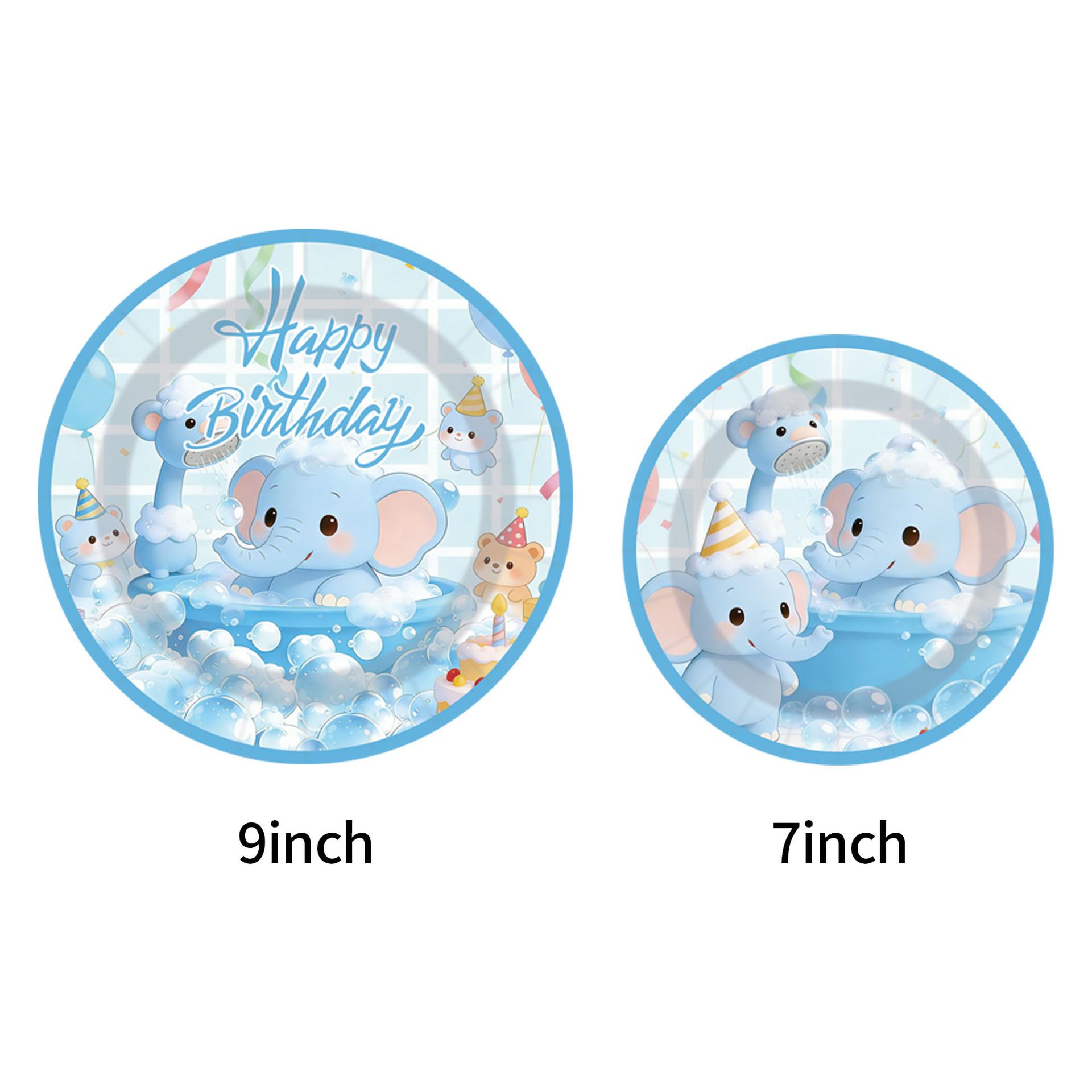 Cute elephant bath theme birthday party party arrangement set disposable paper plate paper cup paper towel tableware