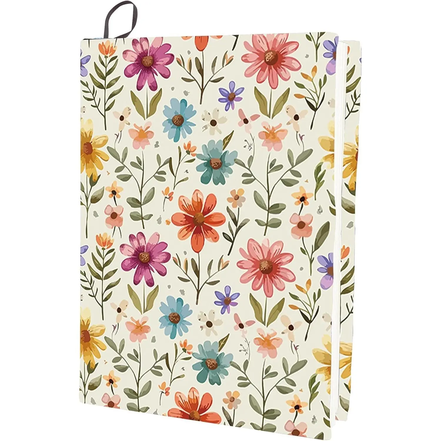 Flower Stretchable Book Cover Leaf Floral Washable Reusable Large Nylon Cloth Polyester Book Protector Elastic Notebook Wraps Suitable for Most Books Planner Journaling