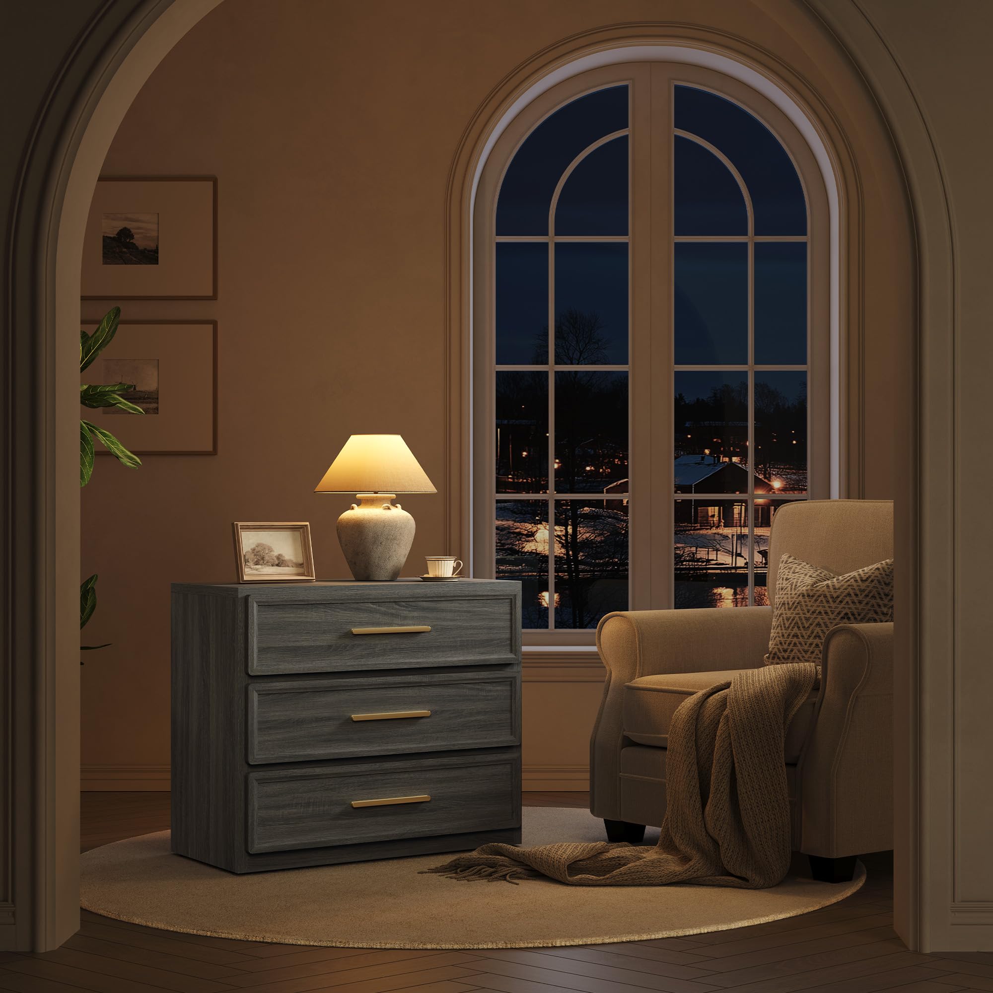 SICOTAS Night Stand Oversized Extra Large Nightstand Tall Bedside Side Table with 3 Drawers