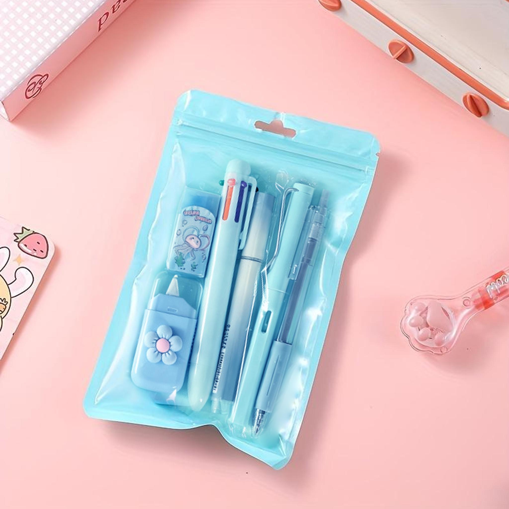 6-Piece Stationery Set, Includes Neutral Pen, Eraser, Six-Color Ballpoint Pens, Multifunctional Writing Tools, Perfect for Office and School Supplies