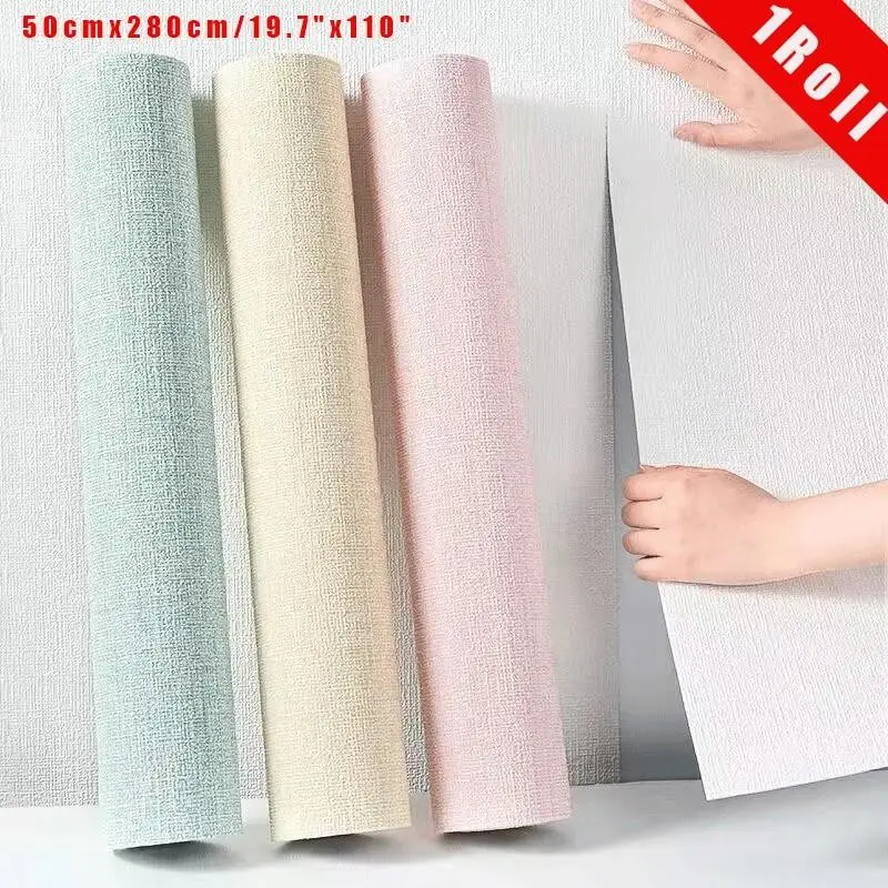 Self-adhesive Linen Wallpaper, multiple colors to choose from. Waterproof & moisture-proof, peel and stick directly. Extra thick design covers wall blemishes perfectly, no damage to walls after removal. Ideal for living rooms, bedrooms and studies.