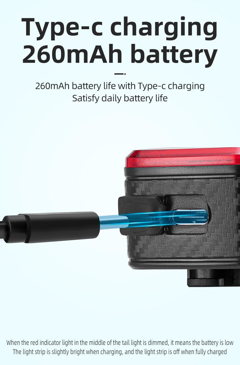 ROCKBROS Bicycle IPX6 Waterproof Taillight Type-C Rechargable Light Smart Auto Brake Sensing LED Rear light Q2S Bike Accessories