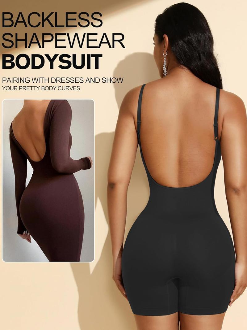 Women's Solid Backless Adjustable Strap Shapewear Bodysuit, Tummy Control Butt Lifting Seamless Shaper, Women's Shapewear for All Seasons