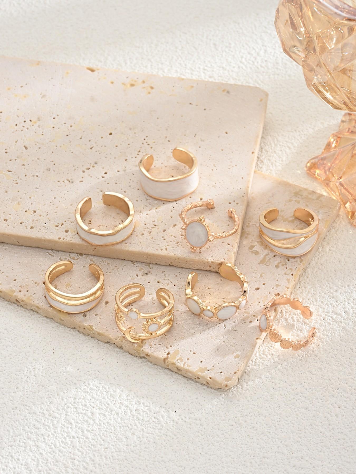 8-Piece Boho Floral Ring Set, Sun Moon Star Design, Zinc Alloy Material, Perfect for Daily Wear, Travel, Parties, Gift Idea