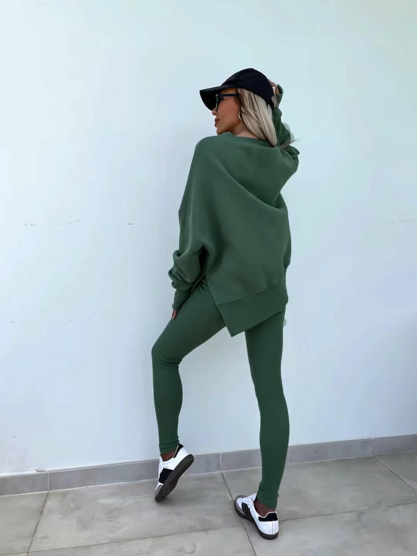 Women's Solid Sweatshirt & Skinny Pants Two-piece Set, Casual Fashion Cozy Round Neck Long Sleeve Pullover & Trousers for Daily Outdoor Wear, Ladies Spring & Fall Clothes
