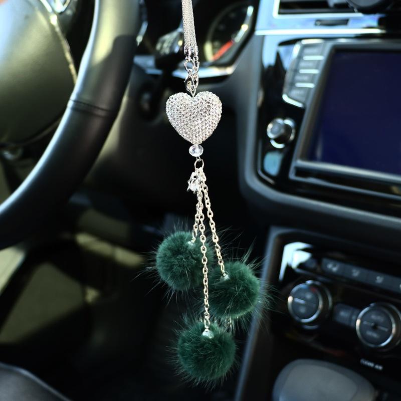 Fluffy Heart Rearview Mirror Charm, Cute Fuzzy Car Accessories for Women, Aesthetic Car Interior Hanging Decoration, Gift for Her