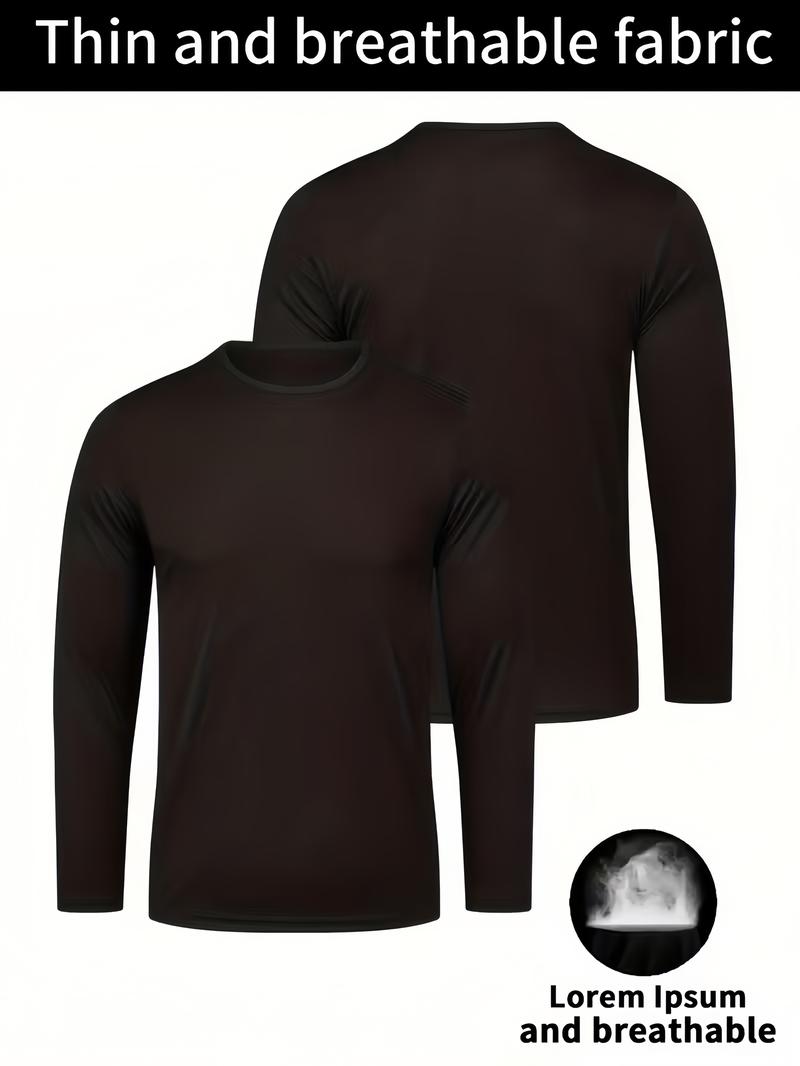 6pcs Men'S Long Sleeve T-Shirts - Quick-Dry Gym Shirts with Moisture-Wicking Fabric, Color Options for Workout, Running, Casual Attire - Breathable Athletic Tops for Active Lifestyles, Workout Shirts, Running Gear, Round Neckline, Stretchy Material