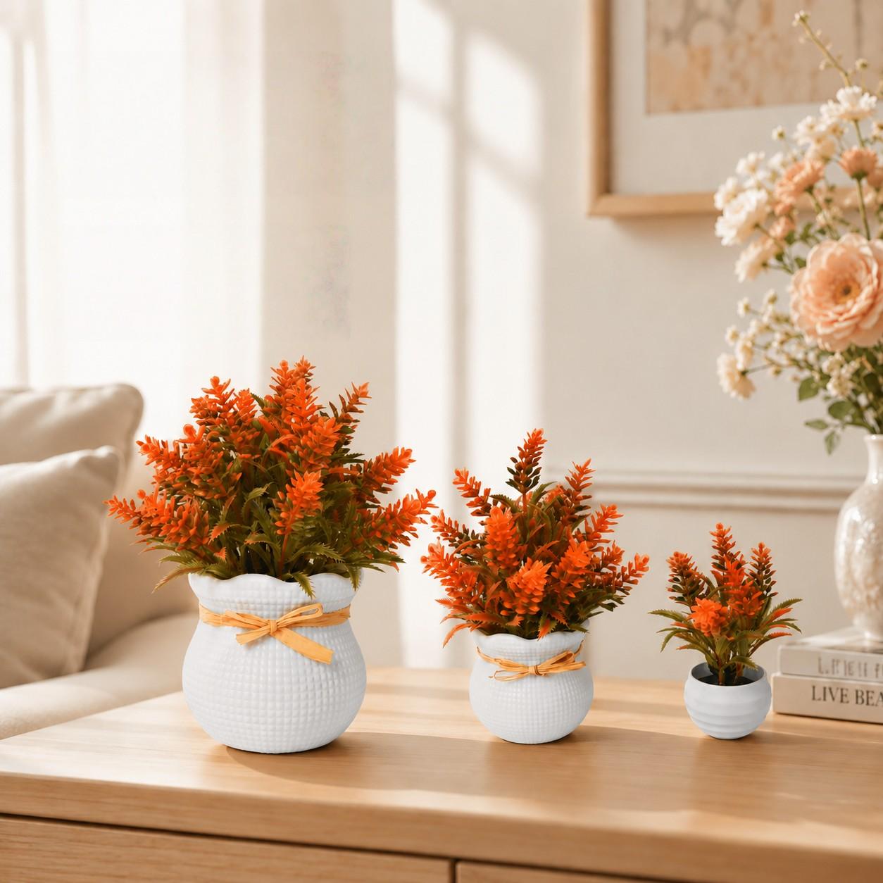 3pcs Autumn Artificial Plants Set, Mixed Sizes, Perfect for Harvest Festival, Halloween, Christmas, Fall Parties, Home Decor