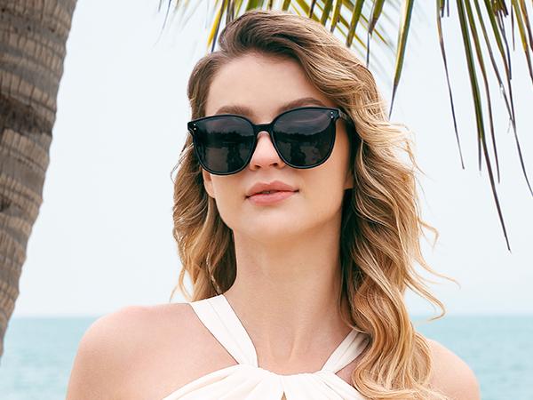 Cyxus Classic Oversized Black Frame Circular TAC Lenses Polarized Sunglasses Fashion Sunglasses Pop Korea Star Same Style Shades For Unisex Shades Birthday Gift - 1902