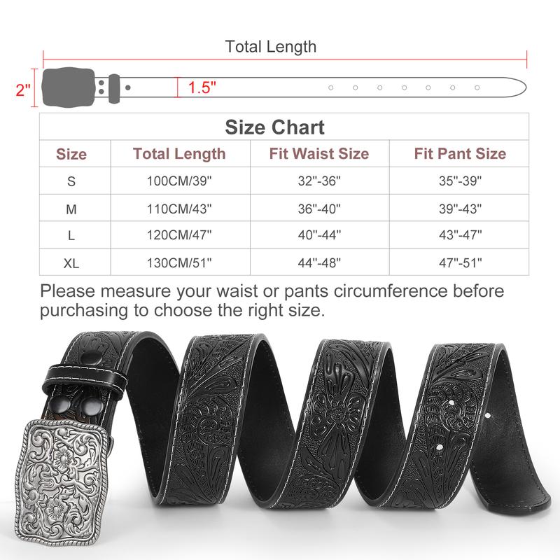 XZQTIVE Men's Western-Style Belt: Crafted from Embossed & Engraved Leather, featuring a sturdy buckle.  Perfect for jeans & pants, showcasing a rugged cowboy or rodeo vibe.  Adding a touch of masculinity to your everyday or special occasion outfits.