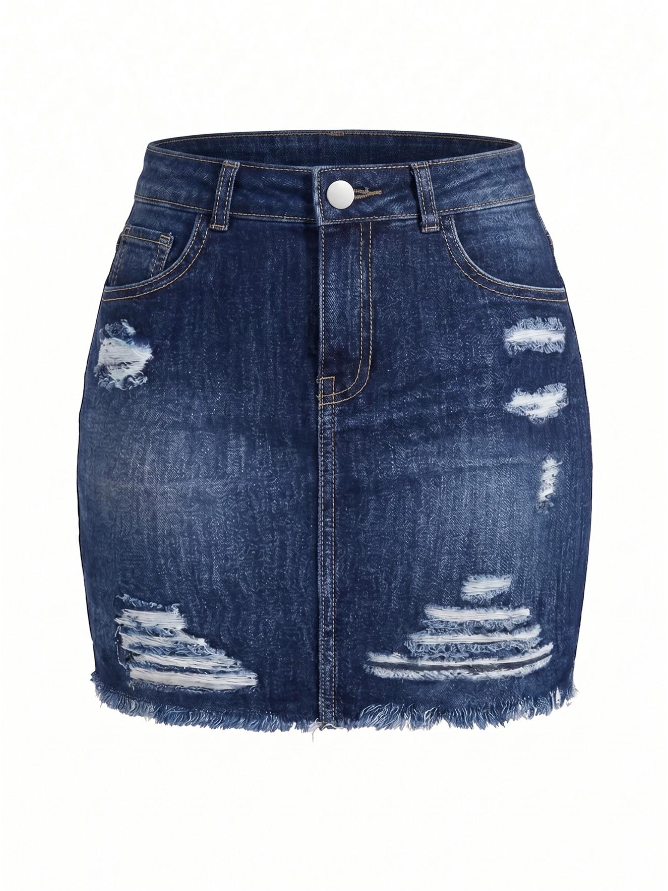 Women's High Waisted Denim Mini Skirt with Pockets, Multi Layer Distressed Ripped Frayed Hem, Y2K Casual Streetwear Aesthetic, Perfect for Parties and Festivals, High Waist Skirts