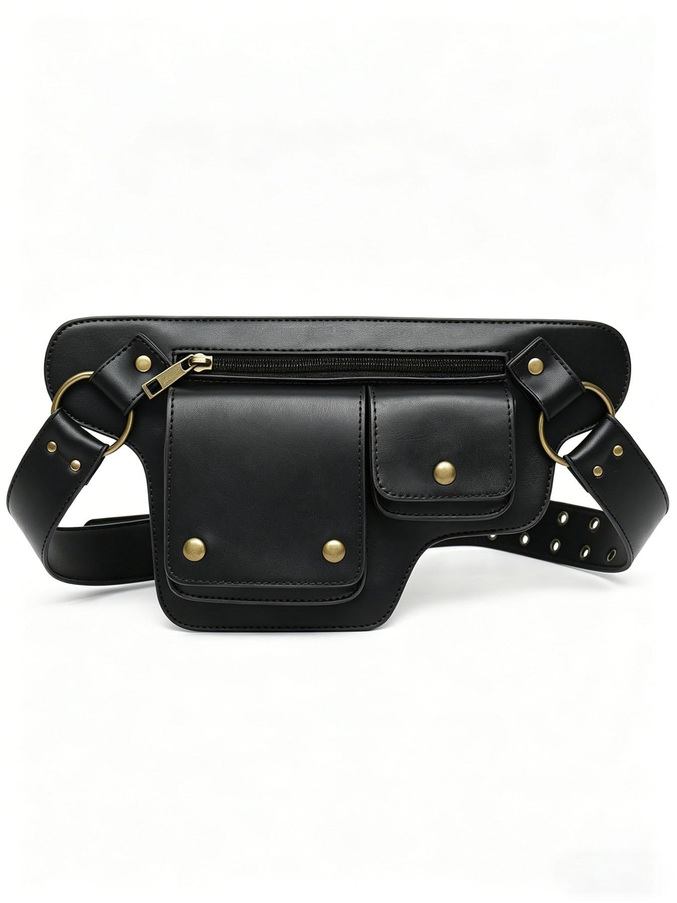 Unisex Streetwear Leather Fanny Pack, Convertible Thigh/Hip/Crossbody Sling Bag, Punk Tactical Waist Pouch, Waist Belt Bag for Men & Women, Festival & Daily Outfit