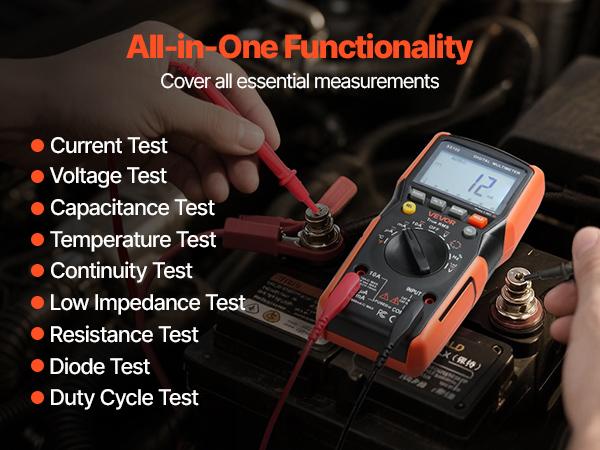 VEVOR Digital Multimeter, 6000-Count TRMS DC/AC Voltmeter Current Tester, Auto-Ranging Multimeter for Current Voltage Resistance Capacitance Temperature Diodes Continuity Low Impedance Measurment VEVOR Digital Multimeter, 6000-Count TRMS DC/AC Voltmeter Current Tester, Auto-Ranging Multimeter for Current Voltage Resistance Capacitance Temperature Diodes Continuity Low Impedance Measurment