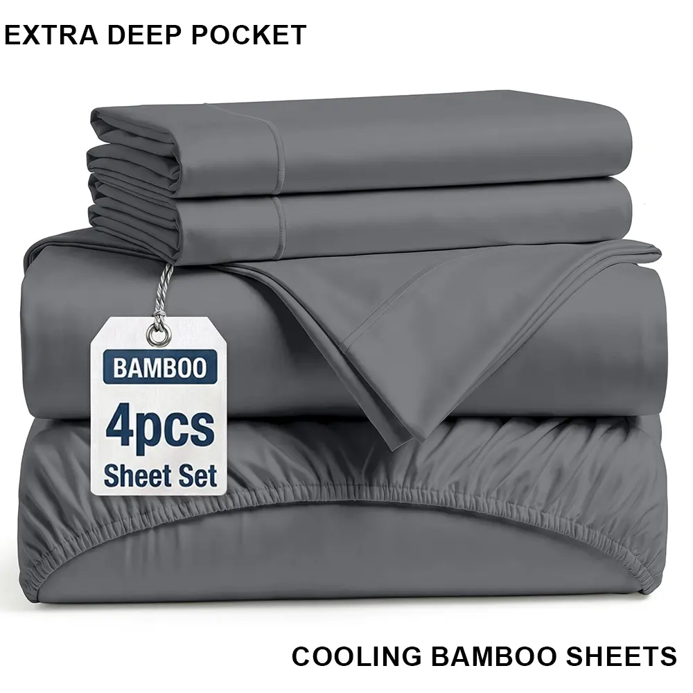 OS OMYSTYLE Cooling Extra Deep Pocket Sheets - 4 Piece Breathable & Cooling Bed Sheets for kids-Sheet & Pillowcase Set,- Hotel Luxury Bed Sheet Set - Soft, Wrinkle Free & Comfy - Easily Fits Extra Deep Mattresses - Deep Pocket White Sheets Set