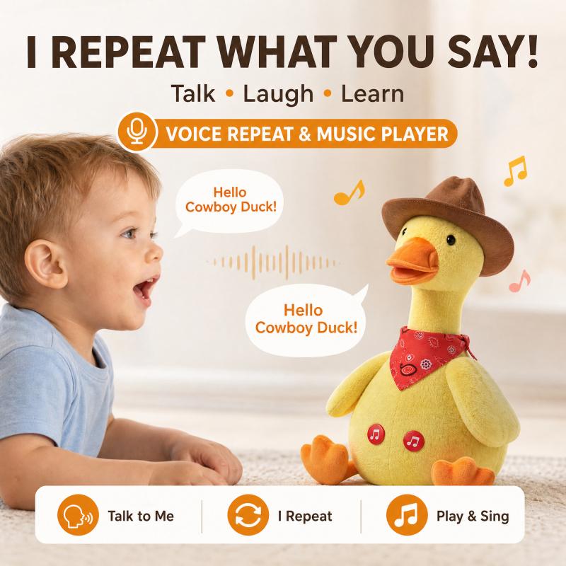Talking Duck Toy, Repeats Voice, Dancing Singing Plush Toy, Funny Kids Toy Gift Interactive Sight Word Flash Cards outdoorfun