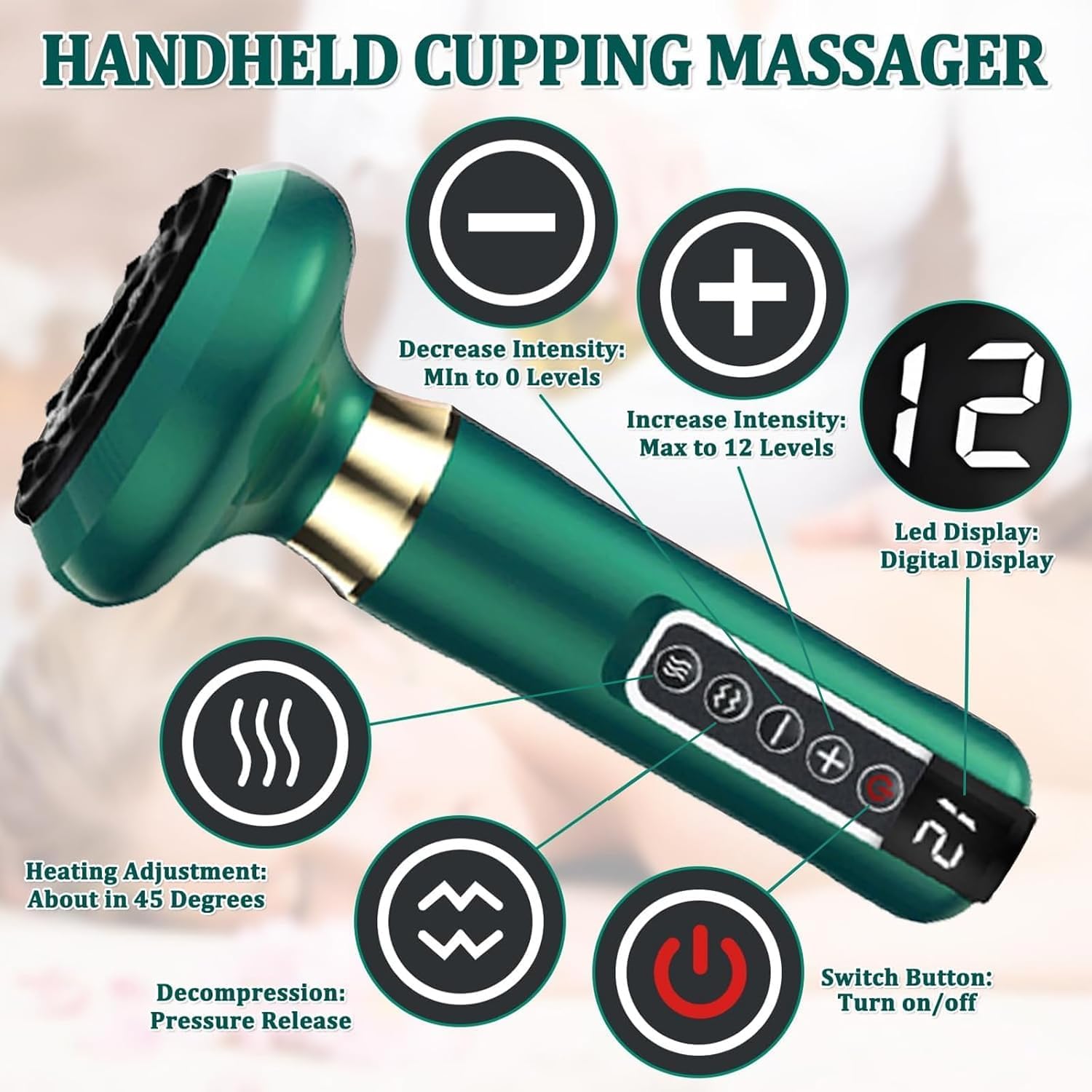 Body Gua Sha Scraping Massager, Cupping Kit for Massage Therapy, Cellulite Massager with 12 Suction Modes, Rechargeable & Cordless