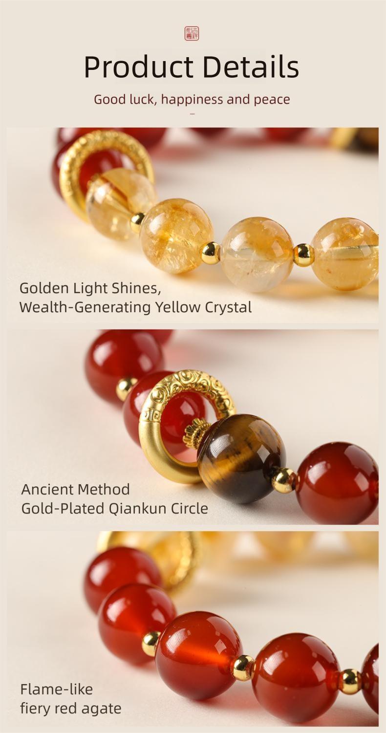 [Fortune Turner] crystal bracelet, red agate yellow citrine tiger eye, unisex, daily wear gift, natural stone gold sand ring, good luck peace success symbol