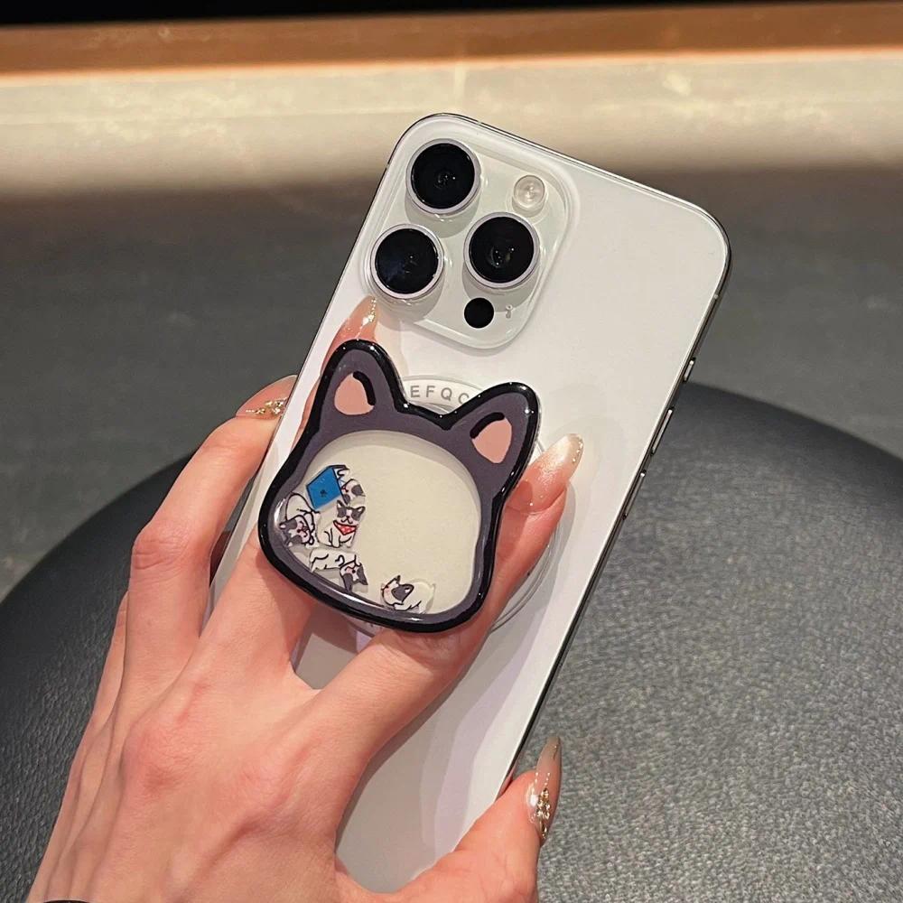 Ins Funny Cartoon Puppy Quicksand Shake for Magsafe Griptok Holder Phone Finger Ring Stand Support for IPhone 15 Girl Bracket, Accessories, Magnetic Grip