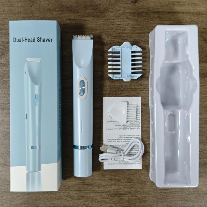 Women's Electric Razor Dual Head Reusable Female Trimmer Body Hair Remover Bikini Clipper, New Model Zb-0236L Lithium Ion Batteries Included