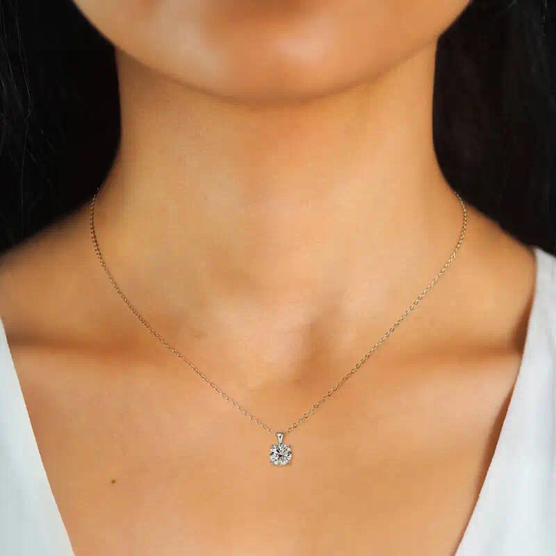 Ty 6.5mm 1 Carat D Moissanite Solitaire Drop Necklaces 18K Gold Plated Pendant Original Real 925 Silver Chain Jewelry For Women