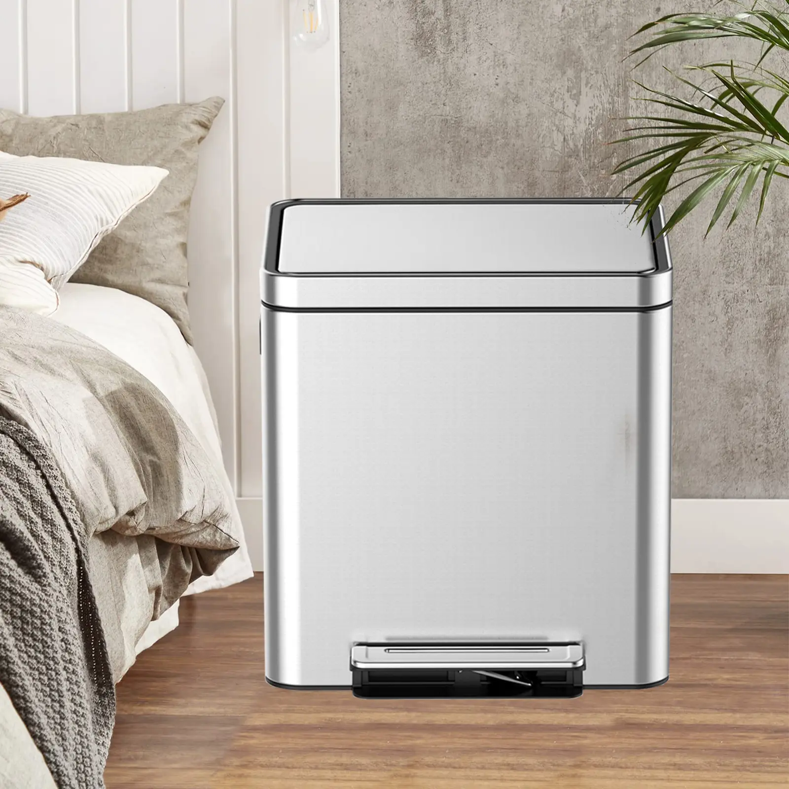 Gaomon Brushed Stainless Steel Trash & Recycling Bin - Dual Compartment with 2 Removable Buckets, Soft-Close Lid, and Foot Pedal