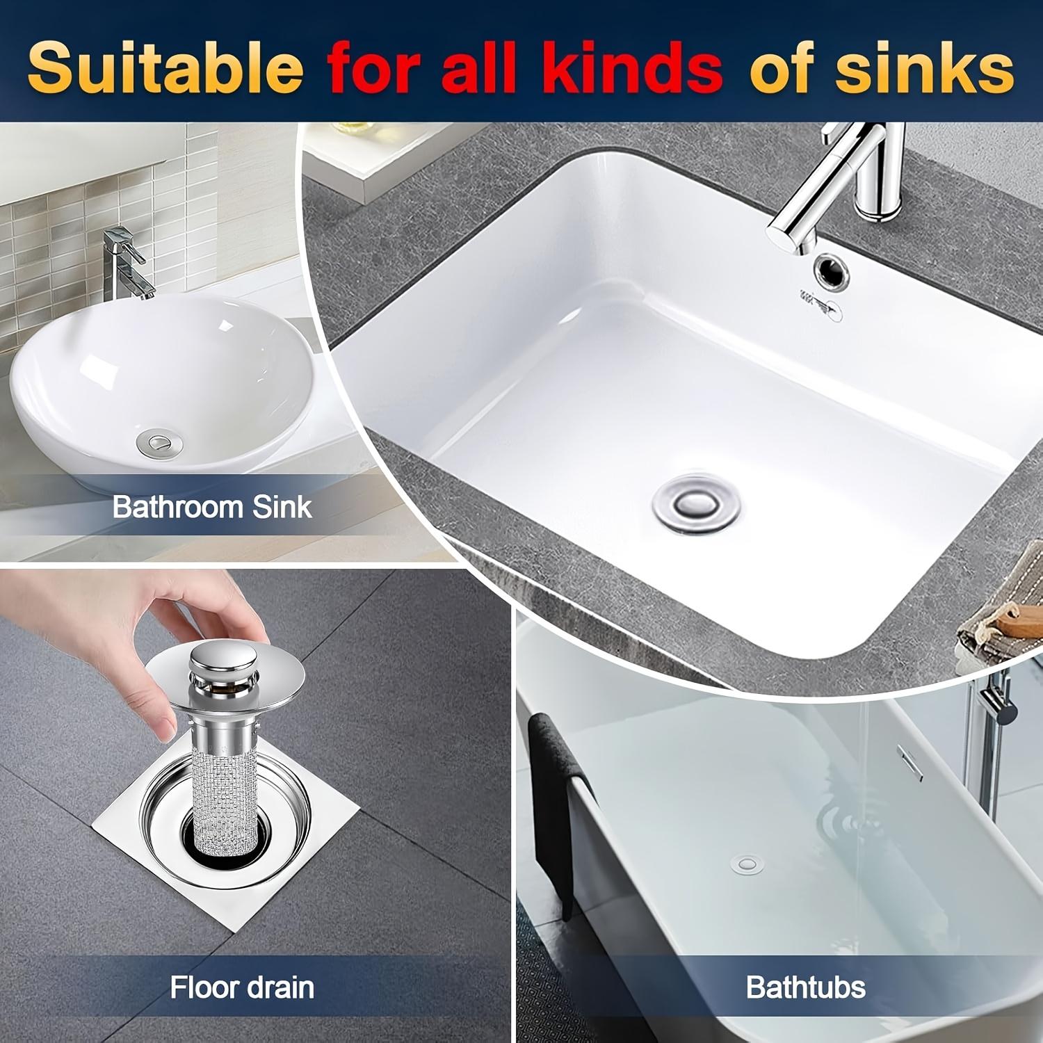 Bathroom Sink Drain Filter, Pop-Up Sink Drain Filter with Detachable Stainless Steel Basket, Bathroom Sink Plug Replacement
