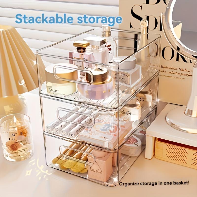 3 Pack Acrylic Drawer Organizer Clear Stackable Storage Box Kitchen Home Storage for Snacks Cosmetics Sundries Multi Purpose Container for Kitchen Bathroom Bedroom Living Room Office Christmas Halloween Gift Organization
